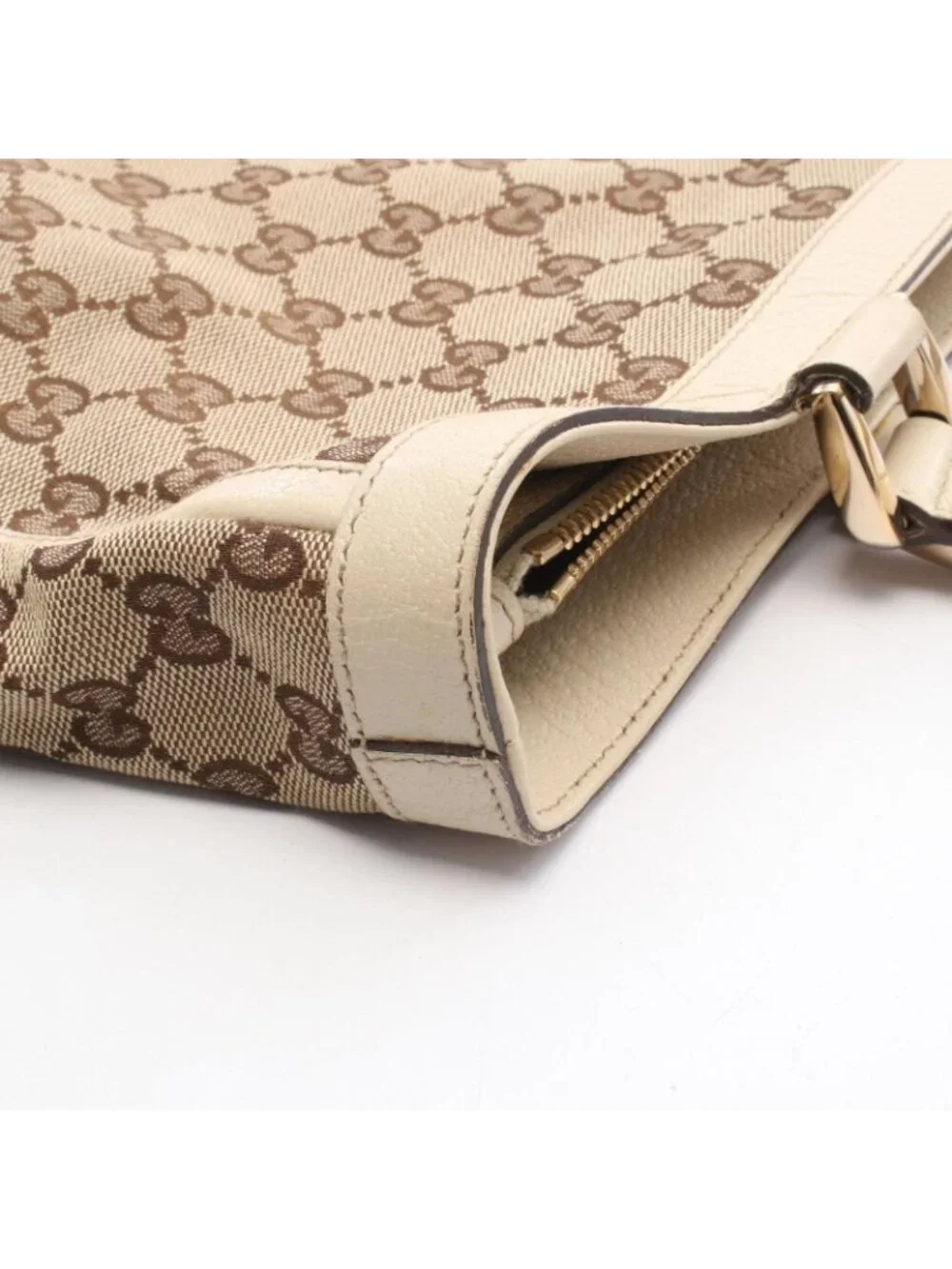 Gucci Tote Abbey Beige White Canvas Leather